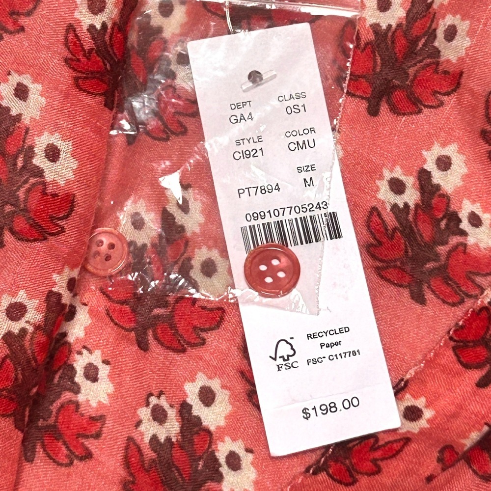 J.Crew Cabana Mini Dress M NWT Ramie Block Print Coral Floral Slip $198 - Picture 6 of 16